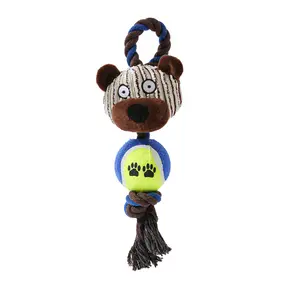 动物形棉打结绳狗Doy咀嚼玩具毛绒玩具，带耐用的狗球