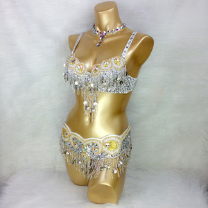 Conception chaude à la main perlée <span class=keywords><strong>Costume</strong></span> de danse du ventre porter soutien-gorge + ceinture 3 pièces/ensemble dames Costumes de danse du ventre femmes vêtements de danse - Product Image 3