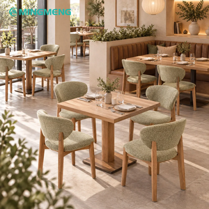 Light Solid Wood Frame <b>Dining</b> <b>Chair</b> Blue Fabric Cushion Square Restaurant Table Hospitality Furniture Set - Product Image 4