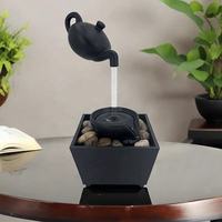 Fontaine cascade flottante en résine pour théière, motif végétal, design moderne, avec lumière LED, pour table carrée, maison et bureau