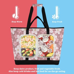 Hawaiian Insulated Cooler Bag Custom Cherry Flower Print Thermal Grocery Tote Bag Picnic Insulated Lunch Bag for Women - Product Image 4