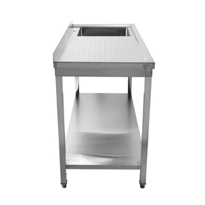 Table de préparation commerciale en acier inoxydable avec évier intégré et égouttoir |   Plan de travail de cuisine à 2 niveaux - Product Image 3