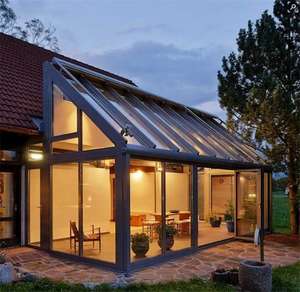 Gaoming Maison en verre d'extérieur Jardin d'hiver personnalisé Véranda sur pied Design chinois Toit plat en verre trempé à double volet - Product Image 1