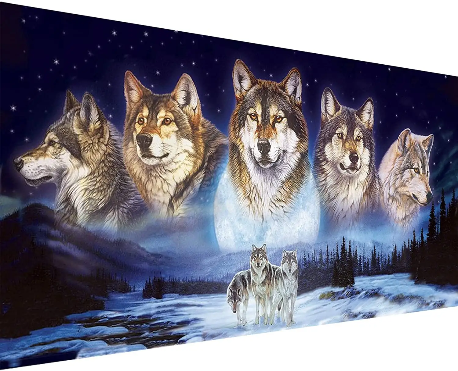 5D Diamond Painting by Number Kit, Large Size Wolf DIY Full Round Drill Diamond Painting Rhinestone Picture Craft Arts for Home