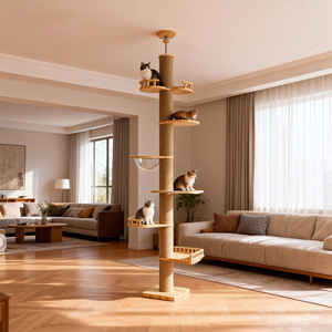 <b>Cat</b> <b>Tree</b> Solid <b>Wood</b> Modern Design Space Saving <b>Cat</b> Scratcher With Platforms And Basket For Indoor <b>Cats</b> - Product Image 1