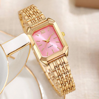 Montre à quartz carrée de luxe légère LP23 dorée pour femme, avec cadran simple, bracelet en acier allié, vente en gros pour étudiantes