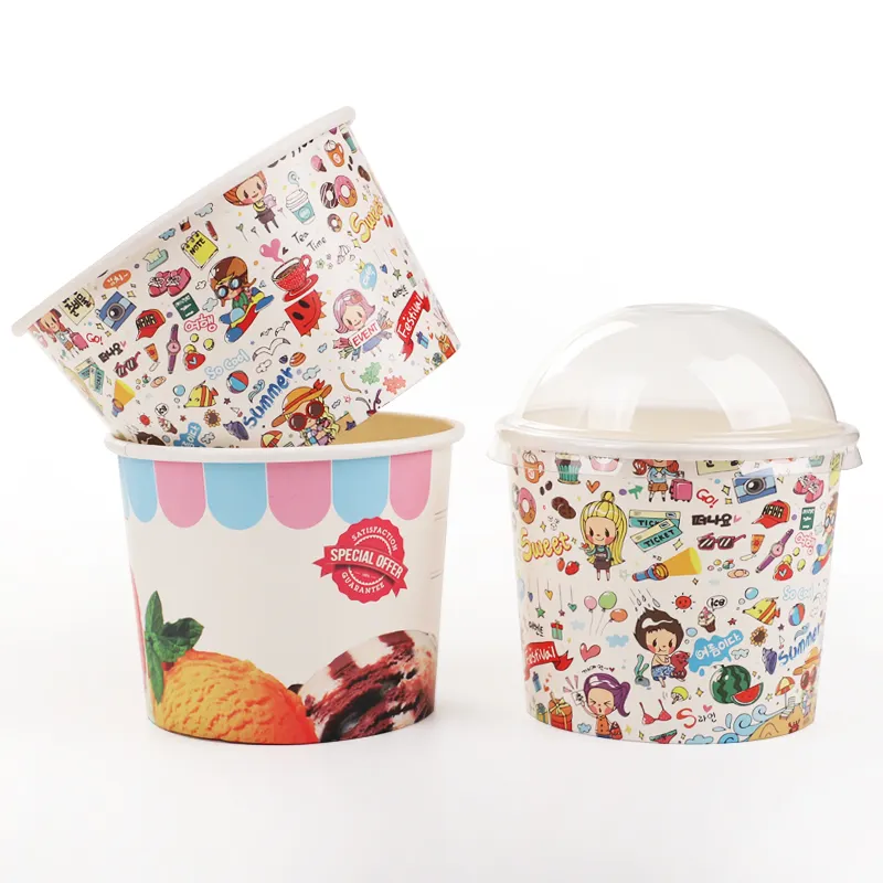 Özel Baskılı Dondurulmuş Yoğurt ve Dondurma Kağıt Bardak, kağıt Kaseler, buz ream konteynerler