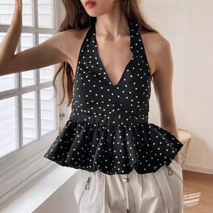Top CAMIS de Verano Estilo Francés con Estampado de Puntos, Sin Mangas, Cuello Halter, Poliéster Dobby, Cintura Definida y Efecto Adelgazante, Moda Europea y Americana - Product Image 6