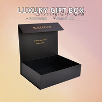 Boîte de présentation magnétique de luxe grande taille, boîte cadeau classique noire recyclable pliable en carton rigide, emballage gaufré