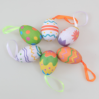 Ornements suspendus en forme d'œuf de Pâques, 6 pièces, œufs en papier peints colorés avec ruban pour arbre de Pâques, artisanat DIY, fournitures de décoration de fête