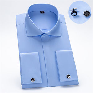 Precio de fábrica, camisa de gemelos franceses para hombres, manga larga, cuello Windsor, fibra abotonada, mangas dobladas dobles, vestido de negocios - Product Image 2