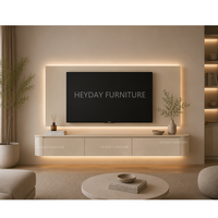 Meuble TV incurvé beige avec portes, style Japandi, unité TV LED, mobilier de salon très vendu, porte à motif 3D personnalisable