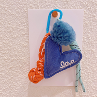 Breloques de sac en peluche faites à la main, porte-clés pompon en corde nouée, pendentif de sac dessin animé chien chat champignon, porte-clés tendance, cadeau