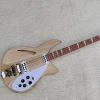 Guitare basse électrique couleur bois naturel avec 4 cordes, corps semi-creux en tilleul, micros H-H, touche en palissandre