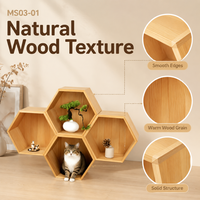Condo pour chat hexagonal en bois naturel modulaire moderne, maison pour chat multifonctionnelle pour salon