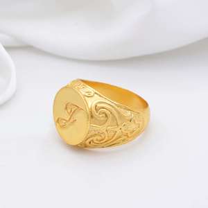 Initial J Signet <b>Brass</b> Ring 18k Gold Plated Alphabet Custom <b>Letter</b> Wholesale Ring For Men - Product Image 3