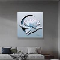 Peinture en relief 3D Harmonie Lumière de lune Style chinois Lotus Art mural décoratif de luxe léger pour Hall d'entrée, Couloir, Salle à manger