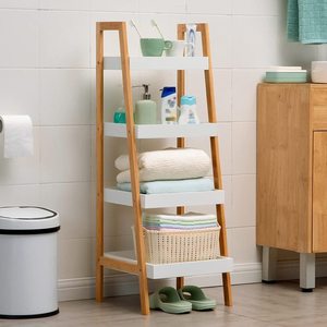 Modern <strong>Small</strong> Corner Ladder <strong>Shelf</strong> Living Room <strong>Kitchen</strong> Bathroom 4 Tier Bamboo Ladder <strong>Shelf</strong> - Product Image 2