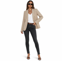Blazer pour femme en tissu uni respirant à col mandarin avec fermeture à bouton unique