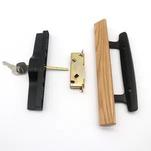 木质拉手锁白色滑动天井门把手套装，带插芯锁芯和面板