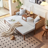 Cadre de canapé-lit moderne pliable en rotin et bois massif avec dossier pour appartement, salon, petits espaces
