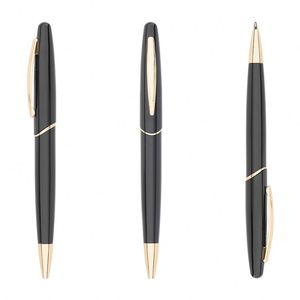 Stylo bille professionnel minimaliste en métal noir au design unique avec anneau central, pointe fine, personnalisable avec LOGO - Product Image 6