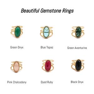 Anillo de piedras preciosas de Calcedonia Rosa tradicional chapado en oro Borde de diseñador anillo de piedras preciosas rosas ajustable hecho a mano joyería de piedras preciosas rosas - Product Image 2