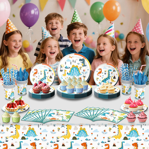Dinosaurus verjaardagsbord en servet feestdecoratieset voor jongens en kinderen, verjaardagsdecoratie voor babyfeestjes - Product Image 2