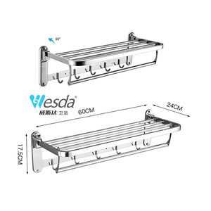 Porte-serviettes de salle de bain mural en acier inoxydable Offre Spéciale 201 avec crochets pliables raccords de bain - Product Image 3