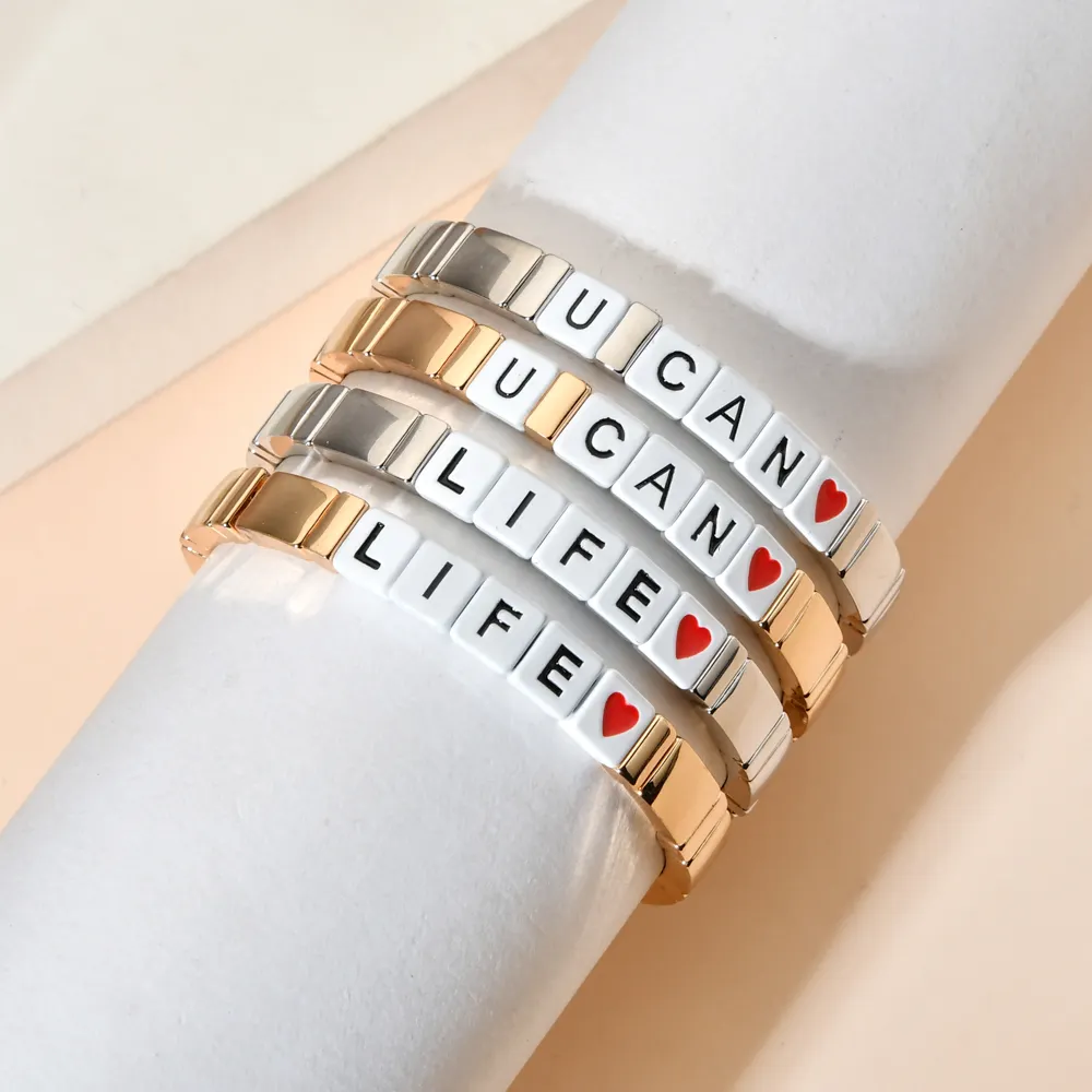 Vente chaude européenne et américaine dames bracelet coloré couleur bonbon émail bracelet bricolage lettre personnalisée espoir bracelet