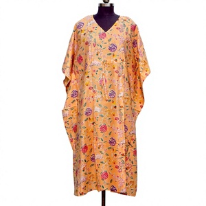 Robe maxi kaftan en coton biologique doux, imprimé floral, tenue de plage, vêtement de nuit, confortable pour tous les jours, pour femmes - Product Image 1