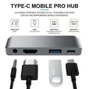 USB Typ C Hub Adapter 4 in 1 USB C Typ C bis 4K HDMI 4K USB3.0 3,5mm Buchse Thunderbolt PD Aufladen für MacBook Pro Air Samsung