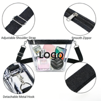Nouveau style sac bandoulière transparent en PVC avec fermeture éclair pour femme, approuvé pour les stades, sac de maquillage et de beauté, pochette de rangement