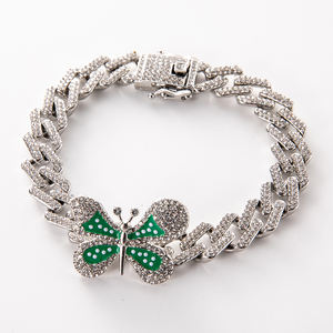 नई आगमन लाइट लक्जरी फैशन मिश्र धातु राइनस्टोन तितली एलेट हाइप गोल्ड सिल्वर प्लेटेड क्यूबन लिंक - Product Image 3