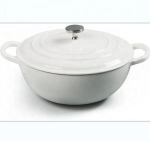 Four néerlandais rond couvert <span class=keywords><strong>en</strong></span> <span class=keywords><strong>fonte</strong></span> émaillée pré-assaisonnée avec couvercle, Casserole, ustensiles de cuisine, four français, four néerlandais blanc - Product Image 4