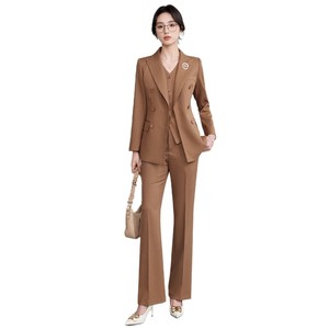 Women's Double Breasted Striped Suit Set Polyester Slim Fit Office Lady Spring Autumn Anti-Wrinkle Full Sleeve - Product Image 5