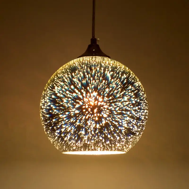 Modern cam avize 3d renkli İskandinav yıldızlı gökyüzü desenli tavan ışığı asılı cam gölge kolye lamba ışıkları