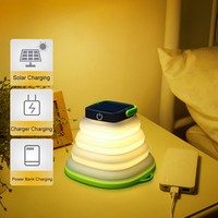 Lanterne de camping LED d'extérieur en promotion, alimentée par énergie solaire, rechargeable par USB, étanche IP67, pliable, lampe de secours avec crochet
