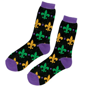 KT-T250095 Mardi Gras kaus kaki pria terbaru kaus kaki kru berlian ungu emas hijau Fleur De Lis - Product Image 5