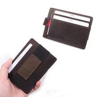 Portefeuille fin pour cartes de crédit avec poche avant pour hommes, blocage RFID, en cuir Crazy Horse, étui mince pour cartes, avec sangle de traction, fabrication OEM