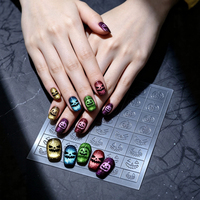 Autocollants de pochoirs à ongles Halloween : Citrouille, toile d'araignée, chauve-souris, pochoir à ongles ajouré, modèle réutilisable pour manucure DIY à l'aérographe