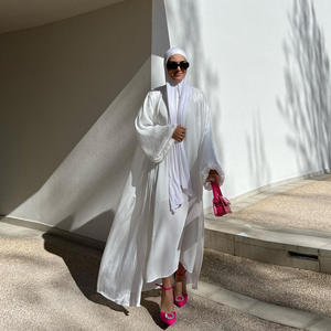 2024 adulte femmes Abaya mode Satin <span class=keywords><strong>Cardigan</strong></span> avec manches bouffantes antistatique Polyester pour automne printemps musulman robe ethnique - Product Image 3