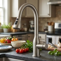 Robinet mélangeur d'évier de cuisine personnalisable à trois modes de pulvérisation, en acier inoxydable 304, finition gris PVD raffiné