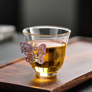 Chất Lượng Cao Màu Hồng Bướm Thủy Tinh Trong Suốt Cốc Chiếc Đĩa Chủ Cup Tình Yêu Cup Cho Trà Nếm Chịu Nhiệt Cao Hiện Đại - Product Image 2