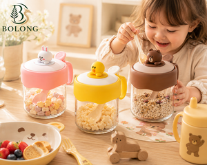 Pot en verre personnalisé avec logo, 180 ml, créatif, petit, mignon, en forme d'<span class=keywords><strong>animal</strong></span> (lapin, ours, canard), avec cuillère et poignée, pour épices et aliments, emballage Bolong - Product Image 4