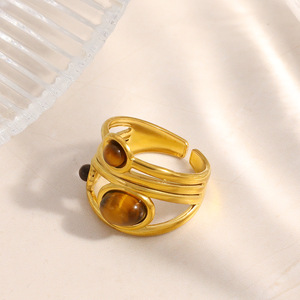 Stainless Steel <b>Ring</b> With Natural Stone Inlay Vintage Geometric Design Adjustable <b>Opening</b> Unisex Jewelry Gift - Product Image 4