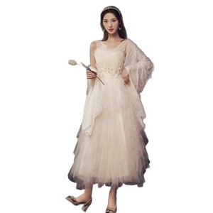 Champagne Evening Gown Women V-Neck Empire Waist A-Line 3D Floral Tulle <b>Dress</b> <b>For</b> Birthday Party <b>Dance</b> Bridesmaid - Product Image 5