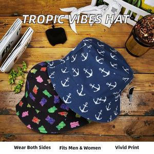 หมวกกันแดดทรงบักเก็ตขนาดใหญ่ลายพิมพ์ทันสมัยสไตล์ทรอปิคอล ใส่ได้ทั้งชายและหญิง สวมใส่ได้สองด้าน เหมาะสำหรับฤดูร้อน หมวกตกปลาแบบกลับด้านได้สำหรับผู้ชาย - Product Image 2