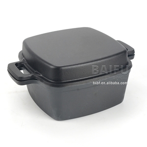 Pré-assaisonné <span class=keywords><strong>ou</strong></span> émaillé avec couvercle utilisé comme poêle à frire 2 <span class=keywords><strong>en</strong></span> 1 cuisinière combinée four double néerlandais carré <span class=keywords><strong>en</strong></span> <span class=keywords><strong>fonte</strong></span> - Product Image 3