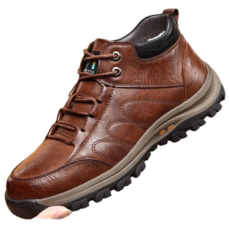 Autumn Winter Outdoor Running Sports Hiking Travel Shoes Breathable Leather Lace Up Flat Sneakers